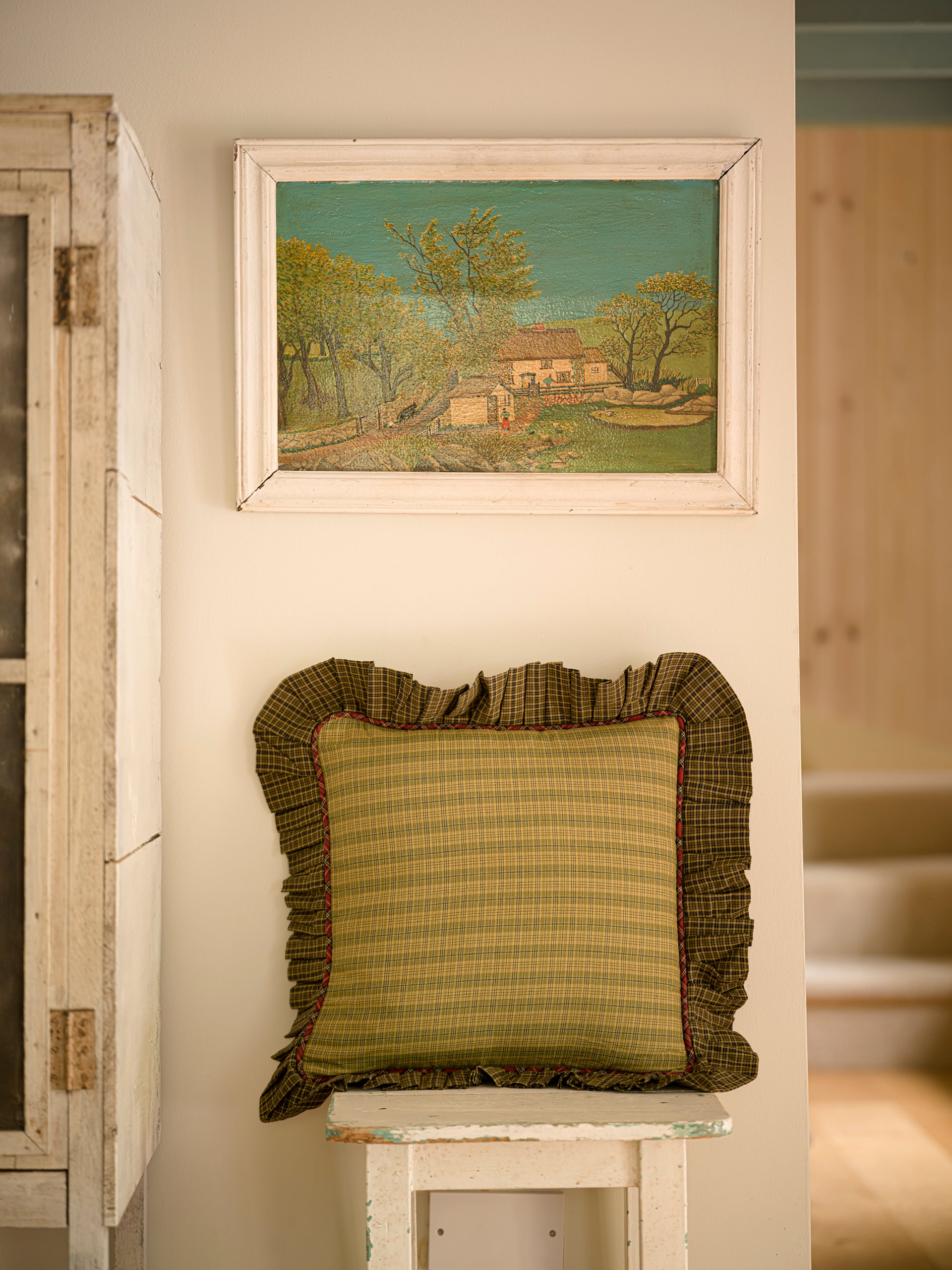 Cotton Throw Cushion - Tartan Frill